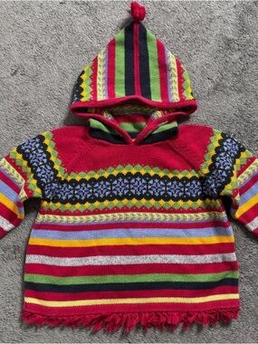 Hanna Andersson Hooded Tassel Peruvian Knit Sweater made of 100% cotton size 140